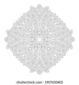 Beautiful monochrome linear illustration for coloring book page with single abstract pattern isolated on the white background