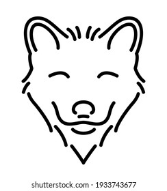 Beautiful monochrome linear illustration with smiling stylized dog head isolated on the white background