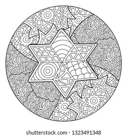 Beautiful monochrome linear round eastern pattern with star