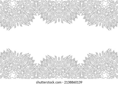 Hermoso fondo monocromo lineal vectorial para página de libros de coloración para adultos con borde abstracto de vintage y espacio de copia blanca