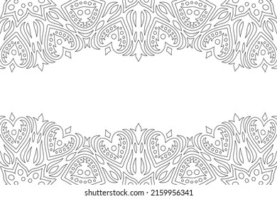 Hermoso fondo monocromo lineal vectorial para la página del libro de coloración valentina con borde de vintage abstracto y espacio de copia blanca