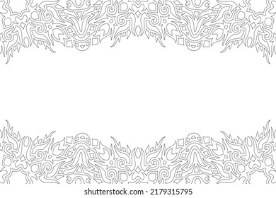 Beautiful monochrome linear vector background for adult coloring book page with abstract vintage border and white copy space