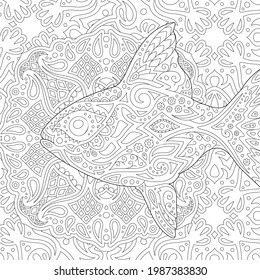 Schönschöne monochrome lineare Vektorgrafik für das Farbbuch für Erwachsene mit stylischem Cartoon-Fisch