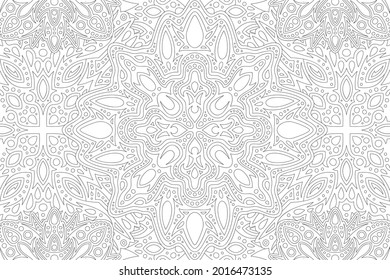 Beautiful monochrome linear vector illustration for adult coloring book with abstract vintage pattern on the white background