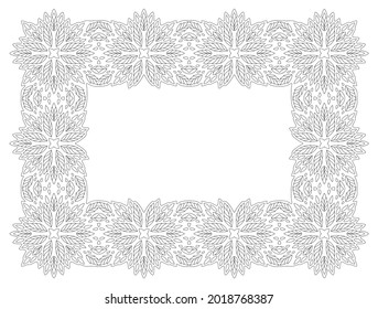 beautiful monochrome linear vector illustration for adult coloring book page with abstract detailed floral frame isolated on the white background
