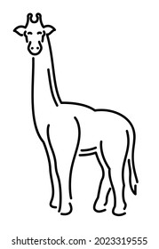 Beautiful monochrome linear vector illustration with stylized cartoon giraffe isolated on the white background