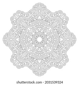 Hermosa ilustración monocromática lineal vectorial para la página de libros de coloración para adultos con patrón oriental abstracto aislado en el fondo blanco