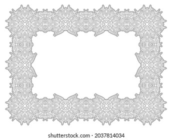 Hermosa ilustración de vector lineal monocromo para página de libro de coloreado adulto con marco vintage rectangular abstracto aislado en el fondo blanco