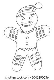 hermosa ilustración monocromática de vectores lineales para la página del libro de colorear navidad con caricatura feliz hombre de jengibre aislado en el fondo blanco