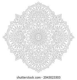 Beautiful monochrome linear vector illustration for coloring book page with abstract oriental pattern isolated on the white background