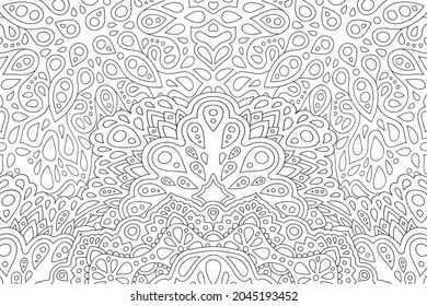 Hermosa ilustración monocromática lineal vectorial para libro adulto de colorante con patrón abstracto oriental sobre fondo blanco