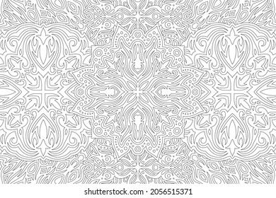 Beautiful monochrome linear vector illustration for adult coloring book with abstract vintage pattern