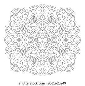 Hermosa ilustración de vector lineal monocromo para página de libros de colorantes adultos con un patrón único abstracto aislado en el fondo blanco