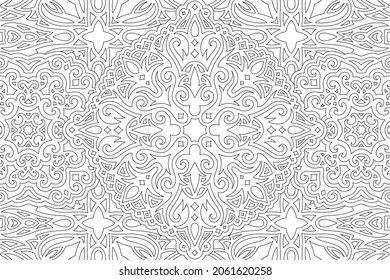 beautiful monochrome linear vector illustration for adult coloring book with abstract vintage pattern