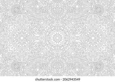 Beautiful monochrome linear vector illustration for adult coloring book with abstract detailed pattern on the white background