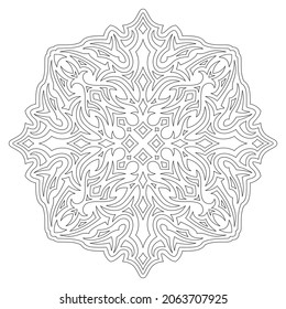 Hermosa ilustración monocromática lineal vectorial para la página del libro de coloreado con patrón tribal abstracto aislado en el fondo blanco