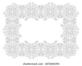 hermosa ilustración de vector lineal monocromo para página de libro de coloreado adulto con marco rectangular abstracto aislado en el fondo blanco