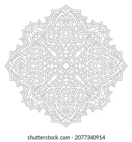 Beautiful monochrome linear vector illustration for adult coloring book page with abstract mandala isolated on the white background