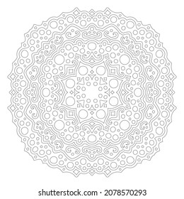 Beautiful monochrome linear vector illustration for adult coloring book page with abstract round pattern isolated on the white background