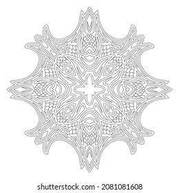 Beautiful monochrome linear vector illustration for adult coloring book page with abstract tribal single pattern isolated on the white background