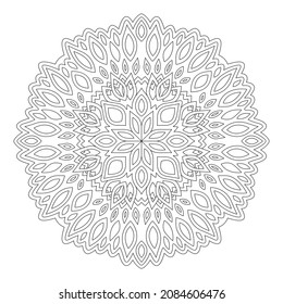 Beautiful monochrome linear vector illustration for adult coloring book page with abstract round pattern isolated on the white background