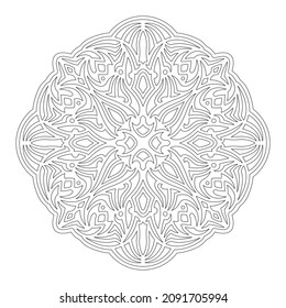 Beautiful monochrome linear vector illustration for adult coloring book page with abstract tribal vintage pattern isolated on the white background