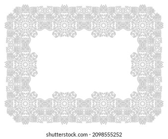 Beautiful monochrome linear vector illustration for adult coloring book page with abstract rectangle frame isolated on the white background