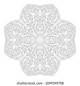 Beautiful monochrome linear vector illustration for adult coloring book page with abstract vintage pattern isolated on the white background