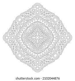 Beautiful monochrome linear vector illustration for adult coloring book page with abstract eastern single pattern isolated on the white background