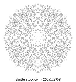 Beautiful monochrome linear vector illustration for valentines day coloring book page with abstract tribal pattern isolated on the white background