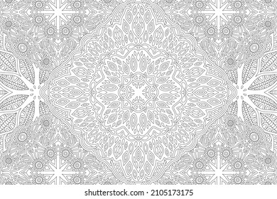 Beautiful monochrome linear vector illustration for adult coloring book page with abstract ornate pattern on the white background