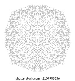 Beautiful monochrome linear vector illustration for adult coloring book page with abstract oriental pattern isolated on the white background