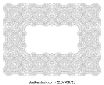 Beautiful monochrome linear vector illustration for adult coloring book page with abstract rectangle ornate oriental frame isolated on the white background