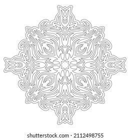 Beautiful monochrome linear vector illustration for adult coloring book page with abstract vintage tribal single pattern isolated on the white background
