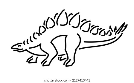 Beautiful monochrome linear vector illustration with decorative funny geometric stegosaur silhouette isolated on the white background
