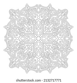 Beautiful monochrome linear vector illustration for adult coloring book page with abstract oriental pattern isolated on the white background
