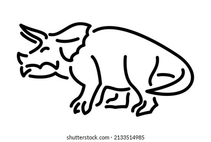 Beautiful monochrome linear vector illustration with decorative triceratops silhouette isolated on the white background