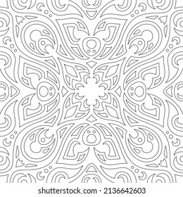 Hermosa ilustración monocromática lineal vectorial para la página de libros de coloración para adultos con un patrón ininterrumpido de vintage abstracto en el fondo blanco