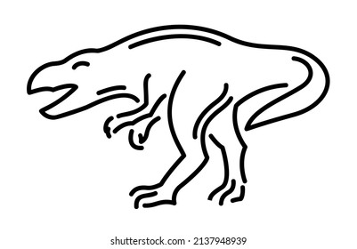 Beautiful monochrome linear vector illustration with abstract black decorative cartoon tyrannosaurus silhouette isolated on the white background