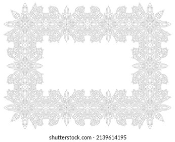 Hermosa ilustración de vector lineal monocromo para página de libro de coloreado adulto con marco vintage rectangular abstracto aislado en el fondo blanco