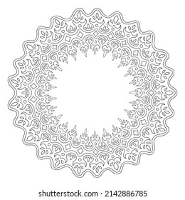 Beautiful monochrome linear vector illustration for adult coloring book page with abstract round frame isolated on the white background