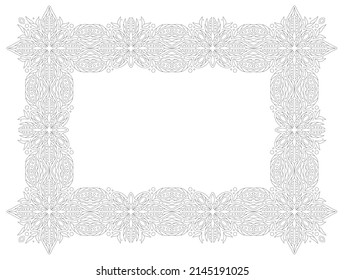 Hermosa ilustración monocromática lineal vectorial para la página del libro de coloreado con marco ornamentado abstracto aislado en el fondo blanco