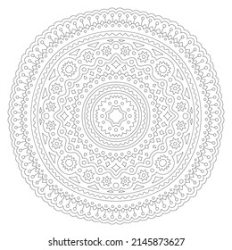 Hermosa ilustración monocromática lineal vectorial para la página de libros de coloración para adultos con patrón oriental abstracto aislado en el fondo blanco
