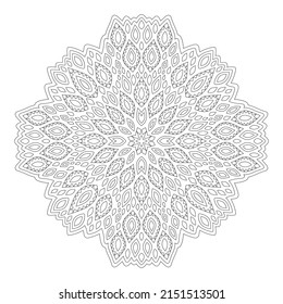 Beautiful monochrome linear vector illustration for adult coloring book page with abstract single pattern isolated on the white background