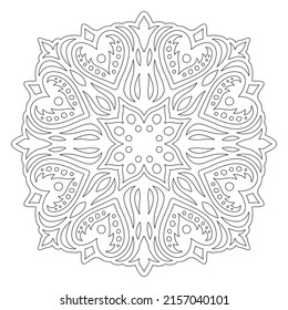 Beautiful monochrome linear vector illustration for valentine coloring book page with abstract vintage pattern isolated on the white background