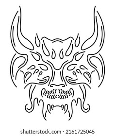 Beautiful monochrome linear vector illustration with decorative demon head isolated on the white background