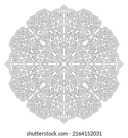 Beautiful monochrome linear vector illustration for adult coloring book page with abstract vintage single pattern isolated on the white background