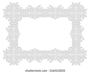Beautiful monochrome linear vector illustration for adult coloring book page with abstract tribal rectangle frame isolated on the white background