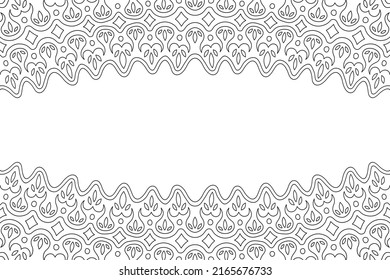 Schönschöne monochrome lineare Vektorgrafik für die farbige Buchseite für Erwachsene mit abstraktem, ornatischem Stammmuster und weißem Kopienraum