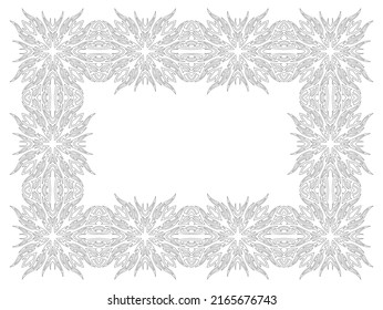 Hermosa ilustración de vector lineal monocromo para página de libro de coloreado adulto con marco de rectángulo vintage abstracto aislado en el fondo blanco